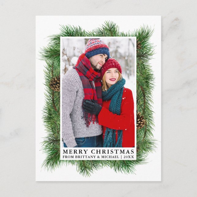Carte Postale Aquarelle Pine Frame Couple Photo Holiday (Devant)