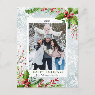 Carte Postale Aquarelle Pine Mistletoe Noël PHOTO Vacances