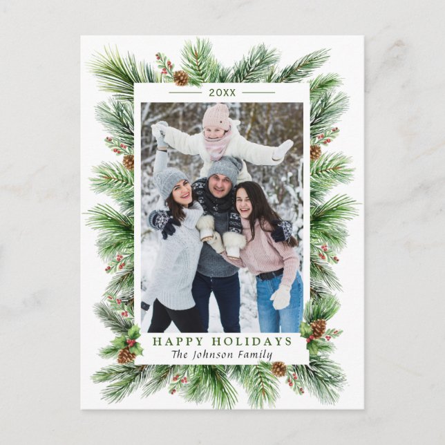 Carte Postale Aquarelle Pines Branche Noël PHOTO Fête (Devant)