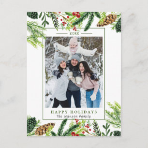 Carte Postale Aquarelle Pines Branche Noël PHOTO Fête