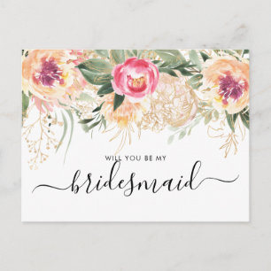Carte Postale Aquarelle Pink Peonies Serez-Vous Ma Femme D'Accue