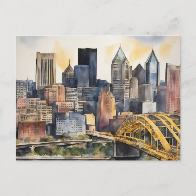 Carte Postale Aquarelle Pittsburgh Cityscape (Devant)
