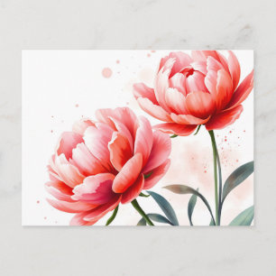 Carte Postale Aquarelle pivoine en corail et blush