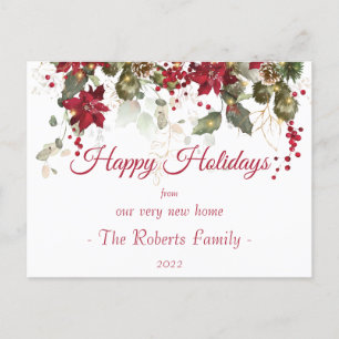 Carte Postale Aquarelle Poinsettia Nouvelle maison Noël