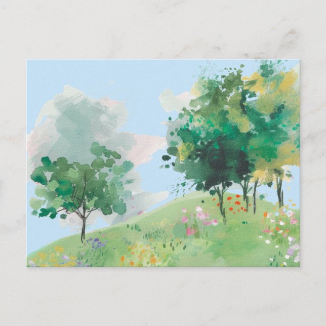 Carte Postale Aquarelle Printemps Dessinée à la main  (Devant)