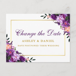 Carte Postale Aquarelle Purple Floral Or Changer La Date