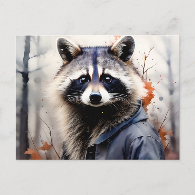 Carte Postale Aquarelle Raccoon Animal (Devant)