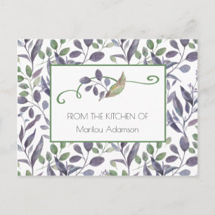 Carte Postale Aquarelle Recettes Feuilles pourpre et verte  