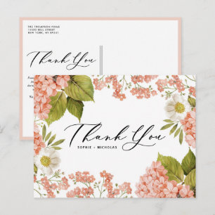 Carte Postale Aquarelle Remerciements de Mariage Hydrangea Pêche