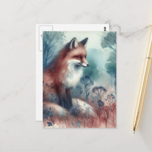 Carte Postale Aquarelle Renard Rouge