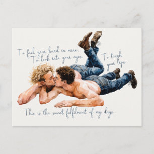 Carte Postale Aquarelle Romantique Baiser Masculin - Poème Roman