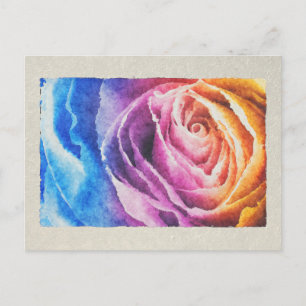 Carte Postale Aquarelle Rose arc-en-ciel