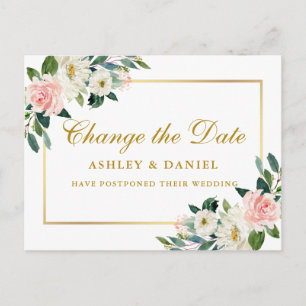 Carte Postale Aquarelle Rose Blanc Floral Or Changer La Date