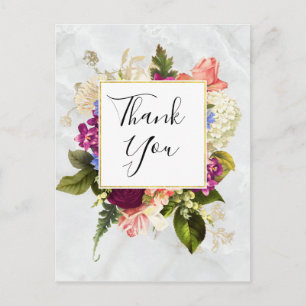 Carte Postale Aquarelle rose & blanc moderne Merci floral