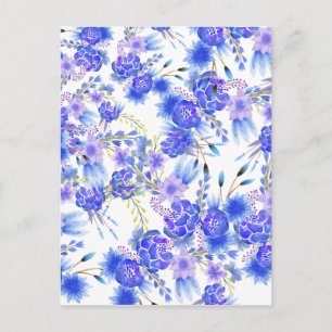Carte Postale Aquarelle rose bleu élégant fleurs motif