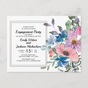 Carte Postale Aquarelle rose bleu Lilac Fête d'engagement