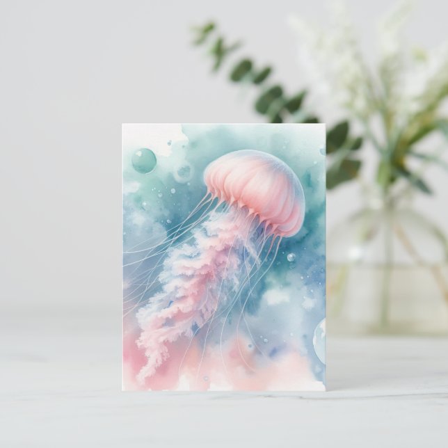 Carte Postale Aquarelle rose délicate méduse (Debout devant)