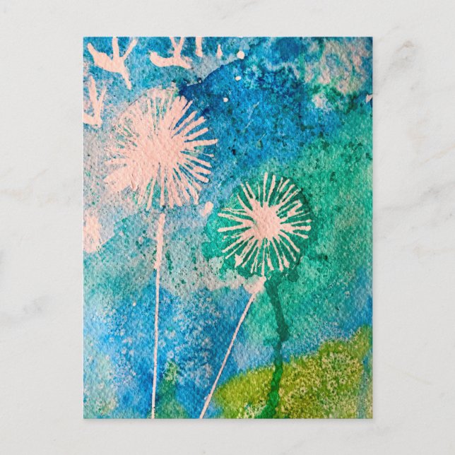 Carte Postale Aquarelle rose flamand coloré (Devant)