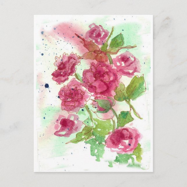 Carte Postale Aquarelle rose Fleur Rose Art Floral (Devant)