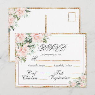 Carte Postale Aquarelle rose Floral Or Elegant RSVP