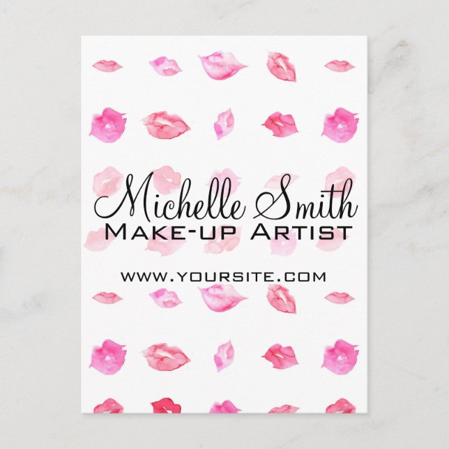 Carte Postale Aquarelle rose lèvres motif maquillage marque (Devant)