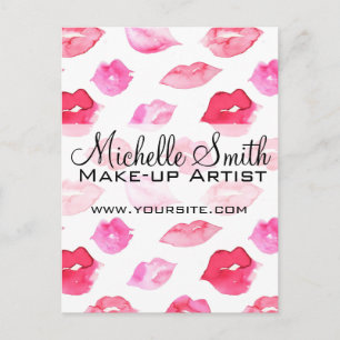 Carte Postale Aquarelle rose lèvres motif maquillage marque