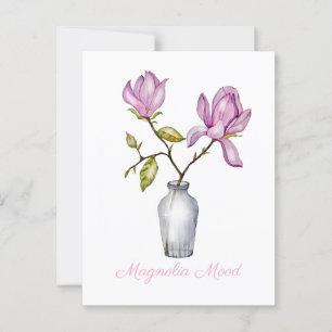 Carte Postale Aquarelle rose Magnolia Botanique
