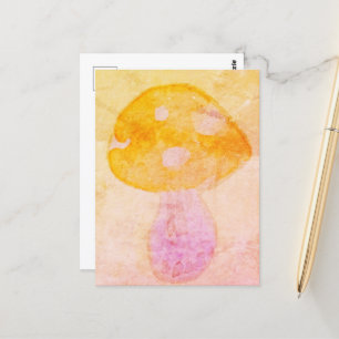 Carte Postale Aquarelle rose orange coloré Champignons