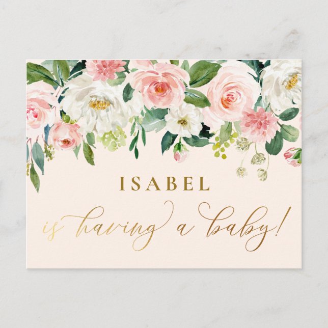 Carte Postale Aquarelle rose pâle Baby shower agricole Floral (Devant)