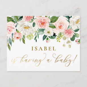 Carte Postale Aquarelle rose pâle Baby shower agricole Floral