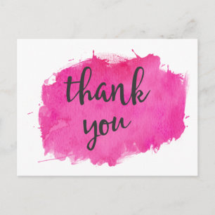Carte Postale Aquarelle rose Peinture Merci