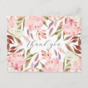 Carte Postale Aquarelle rose peonie florale remerciement