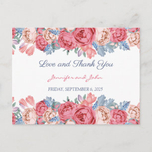 Carte Postale Aquarelle rose Roses Chic Merci Mariage