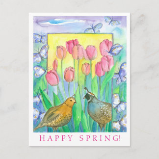 Carte Postale Aquarelle rose Tulipe Aquarelle printemps heureux