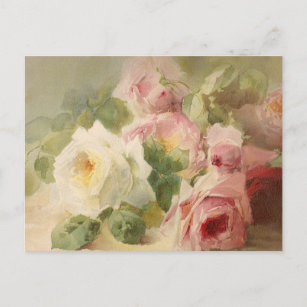 Carte Postale Aquarelle Rose victorienne vintage