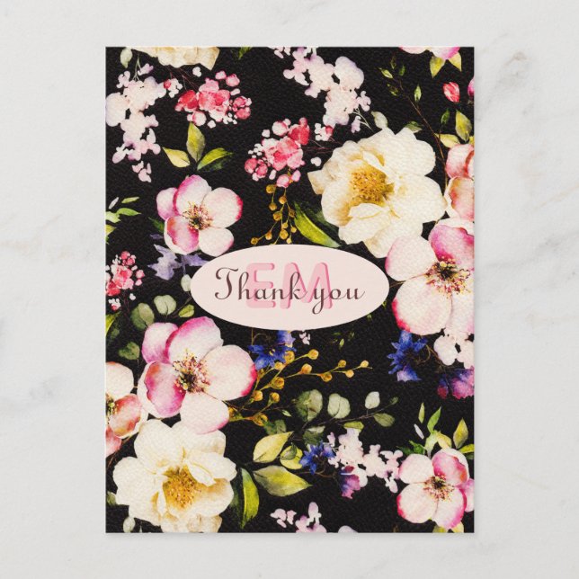 Carte Postale Aquarelle Roses roses et jaunes sur fond noir, Ann (Devant)