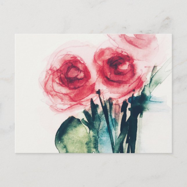 Carte Postale Aquarelle Roses rouges (Devant)