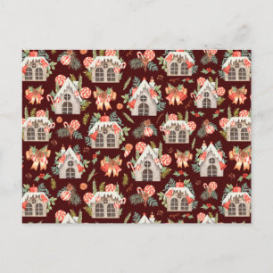 Carte Postale Aquarelle rouge Maisons de Noël Motif sans couture