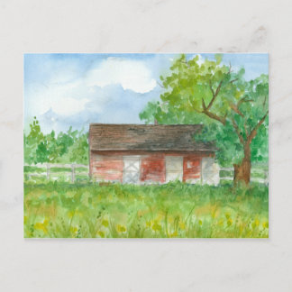 Carte Postale Aquarelle Rouge Pays Paysage Art