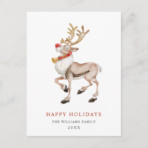 Carte Postale Aquarelle Rudolf Reindeer Joyeux Noël