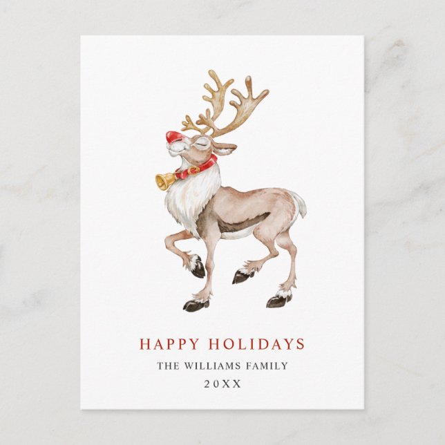 Carte Postale Aquarelle Rudolf Reindeer Joyeux Noël (Devant)