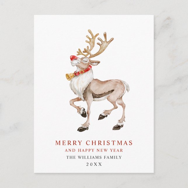 Carte Postale Aquarelle Rudolf Reindeer Joyeux Noël (Devant)