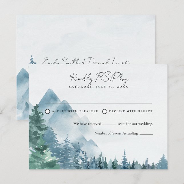 Carte Postale Aquarelle Rustique Dusty Blue Wedding RSVP (Devant / Derrière)