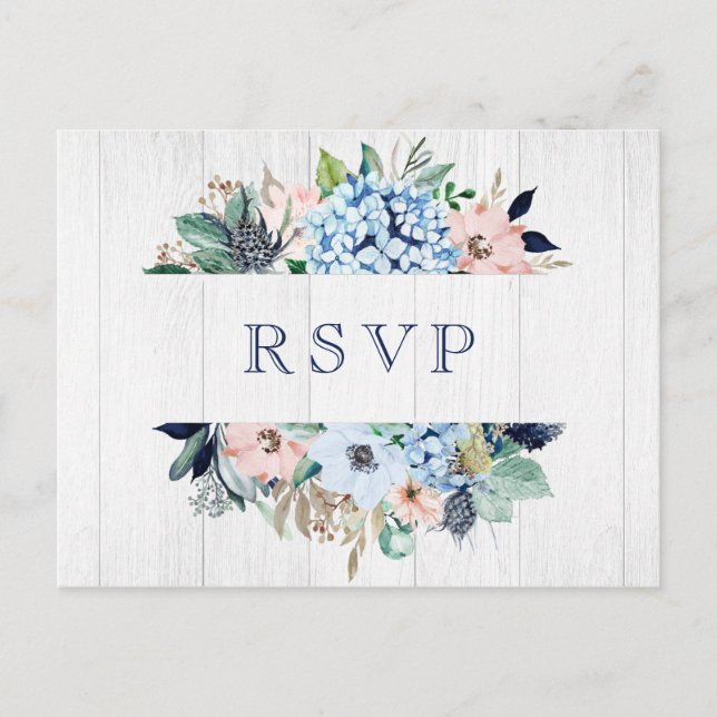 Carte Postale Aquarelle rustique Floral Hydrangea Mariage RSVP (Devant)