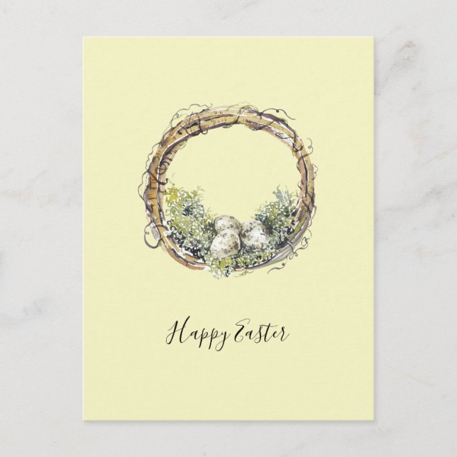 Carte Postale Aquarelle Rustique Grapevine & Nid d'Oeufs Pâques (Devant)