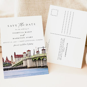 Carte Postale Aquarelle Saint Augustine Floride Skyline Beach