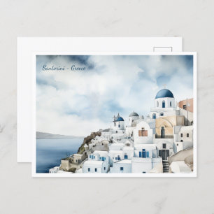 Carte Postale Aquarelle Santorin Grèce