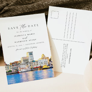 Carte Postale Aquarelle Savannah Géorgie Ciel Destination
