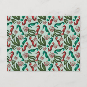 Carte Postale Aquarelle Seahorse Mint Motif nautique
