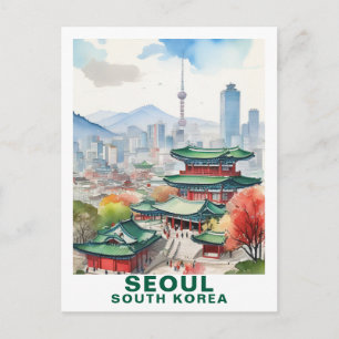 Carte Postale Aquarelle Séoul, Corée du Sud Art de voyage